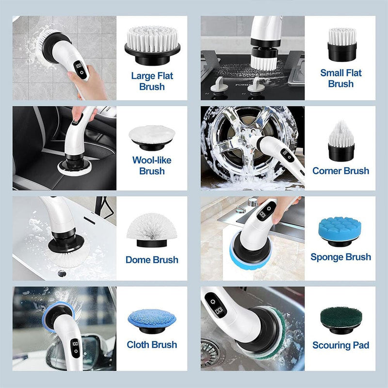 Cepillo de limpieza eléctrico giratorio con 9 cabezales para baño, cocina y coche